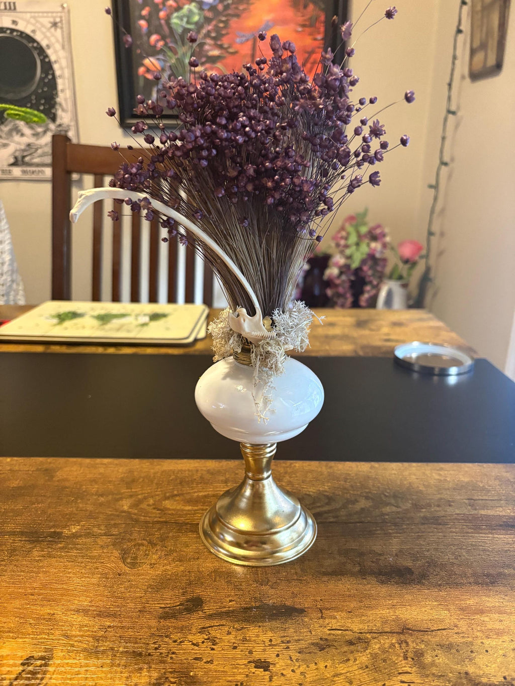 Vintage oil lamp Bone oddity
