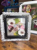 Framed Beetle Art, Handmade Shadow Box with Flowers, Vintage Style Collage